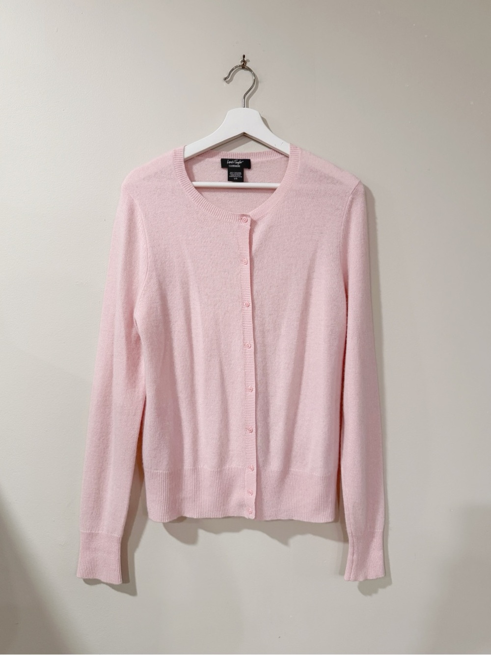 Lord & Taylor Cardigan Women L Pink 100% Cashmere Button Preppy Coquette Pastel